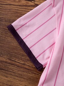 HARRY POTTER X SHEIN Tween Girl Summer Casual Striped Cartoon Print T-Shirt - Pink - View 5