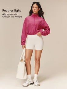 OutZeal Women Sports Jacket Casual Gym Workout Stand Collar Zip Up Cropped Jacket - Hot Pink - View 3