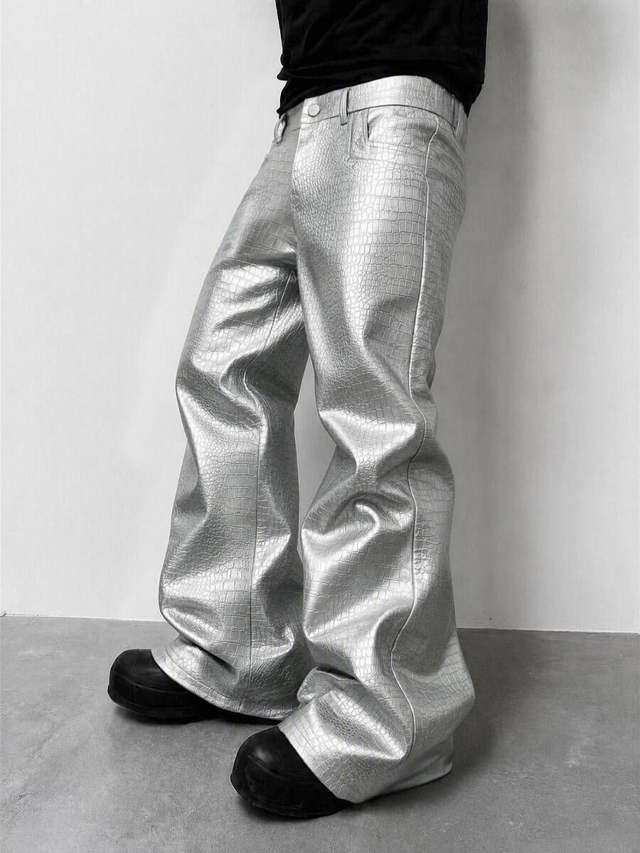 PAVTROS Men's Solid Color Casual Versatile Daily Wear Long Pants - Silver - View 1