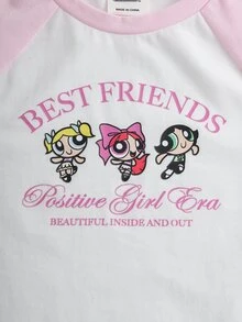 THE POWERPUFF GIRLS X SHEIN Kaos Kasual Lengan Pendek untuk Anak Perempuan - Berwarna merah muda - View 3