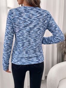 Editum Women's Elegant Pink Waffle Pattern Square Neck Sports Pullover Sweatshirt In Fall/Winter - Blue - View 2
