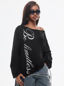 Vadaroq Women's Letter Print Casual Everyday T-Shirt - Black - View 6