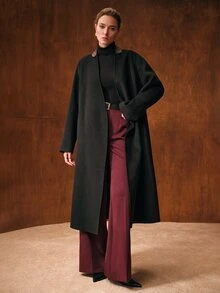 MOTF PREMIUM WOMEN'S SPRING/AUTUMN VINTAGE ELEGANT OFFICE COMMUTE HIGH-WAIST SLIM FIT TALL-LOOKING LONG FLARED SUIT PANTS - Maroon - View 7
