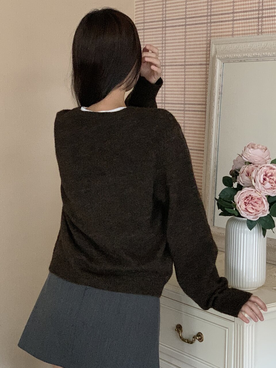 Women's Solid Color Loose Long Sleeve Round Neck Button Casual Vacation Korean Style Autumn/Winter Knit Cardigan