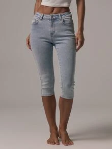 MUSERA Mid Rise Skinny Fitted Denim Capri Style Jeans Autumn Winter Fall Daily Eveyday Core Denim - Baby Blue - View 2