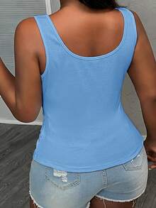 Slaydiva Casual Versatile White Camisole, Deep U-Neck With Racerback Design, Suitable For Plus Size Women; Perfect For Campus, Teacher Daily Wear And Back To School Dance - Baby Blue - View 2