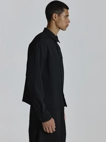 Musero Oversized Crop Long Sleeve Shirt With Multibutton Front Drop Shoulder Patch Chest Pocket Button Closure Co Ord Shirt Only Autum Winter Essentials - Black - View 4