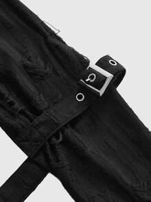ROMWE Grunge Punk Dark Wanderer Punk Hollow-Out Lace-Up Black Textured Knit Women's Jacket - Black - View 4