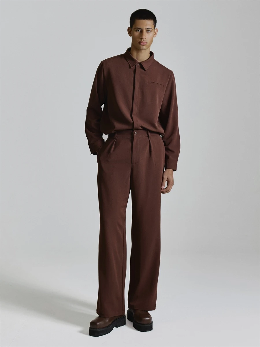 Musero Straight Leg Trouser Pleat Detail Side Pockets One Back Welt Pocket Co Ord Trousers Autum Winter Essentials - Red - View 1
