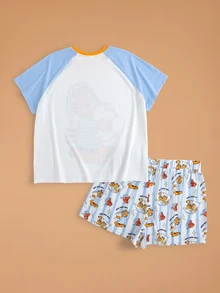 GARFIELD | SHEIN Plus Size Women's Cartoon Print Short Sleeve Top And Shorts Casual Daily Home Sleepwear Set - White - View 2