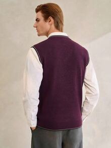 NEOSTRIT Men's Spring/Autumn Jacquard Knit Vest Sweater - Burgundy - View 2