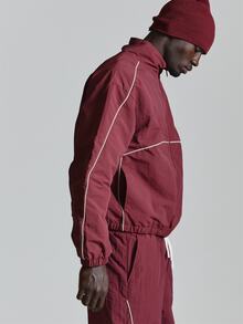 Musero Funnel Neck Nylon Track Jacket Binding Detail Mesh Lined Co Ord Jacket Only Autum Winter Essentials - Burgundy - View 4