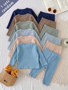 (6 Sets Randomly Sent 1 Set) Newborn Sets Multicolor Soft Baby Boy Long Sleeve Fall Autumn/Winter Top & Waist Pants - Pink - View 2