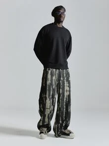Musero Oversized Loose Fit Cut And Sew Jersey Crew Neckline Slight Drop Shoulder Autum Winter Essentials - Black - View 3