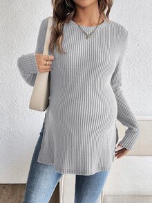 SHEIN 孕婦純色休閒日常長袖T恤 秋季 - 灰色 - 查看 5