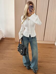 SHEIN EZwear Women's Solid Color Casual Versatile Everyday T-Shirt - White - View 5