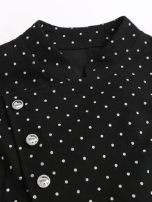 Sweetra Spring/Autumn New Polka Dot Asymmetric Placket Long Sleeve Jacket, Fashionable & Versatile, Suitable For Streetwear And Commuting - Black - View 5