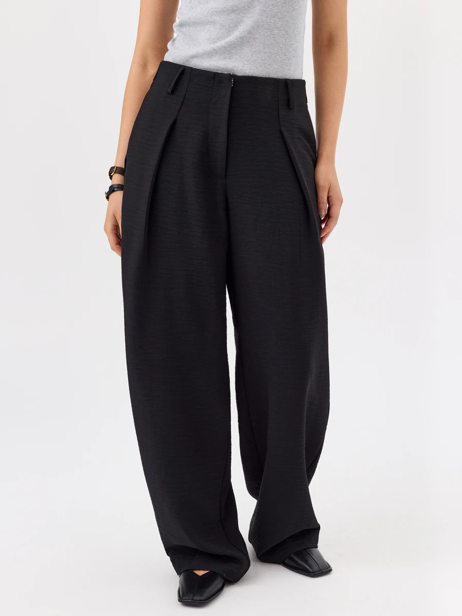 KÆRIA Hus Deep Pleat Wide Leg Pant - Textured Compact Tailoring - Black - Elegant, Luxury, Formal, Suit Set - Black - View 1