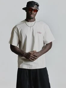 Oversized Drop Shoulder Graphic Tshirt "Musero Studios" Crew Neck Autum Winter Essentials - Apricot - View 2