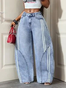 Slaydiva Celana Jeans Wanita Ukuran Standar Cowgirl Warna Biru, Tidak Melar, Potongan Kaki Melengkung - Light Wash - View 3