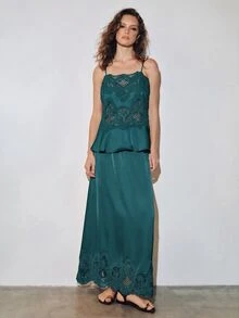 MOTF PREMIUM URBAN LACE PATCHWORK LONG SKIRT SPRING SUMMER - Teal Blue - View 3