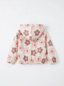 SHEIN 女嬰可愛休閒粉色花卉圖案連帽秋季外套 - 彩色 - 查看 4