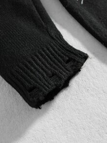 ROMWE MEN Men's Crew Neck Centipede Dark Knit Sweater Streetwear - Black - View 6
