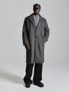Musero Oversized Point Collar Belted Cuff Brushed Woolen Overcoat Autum Winter Essentials - Grey - View 3