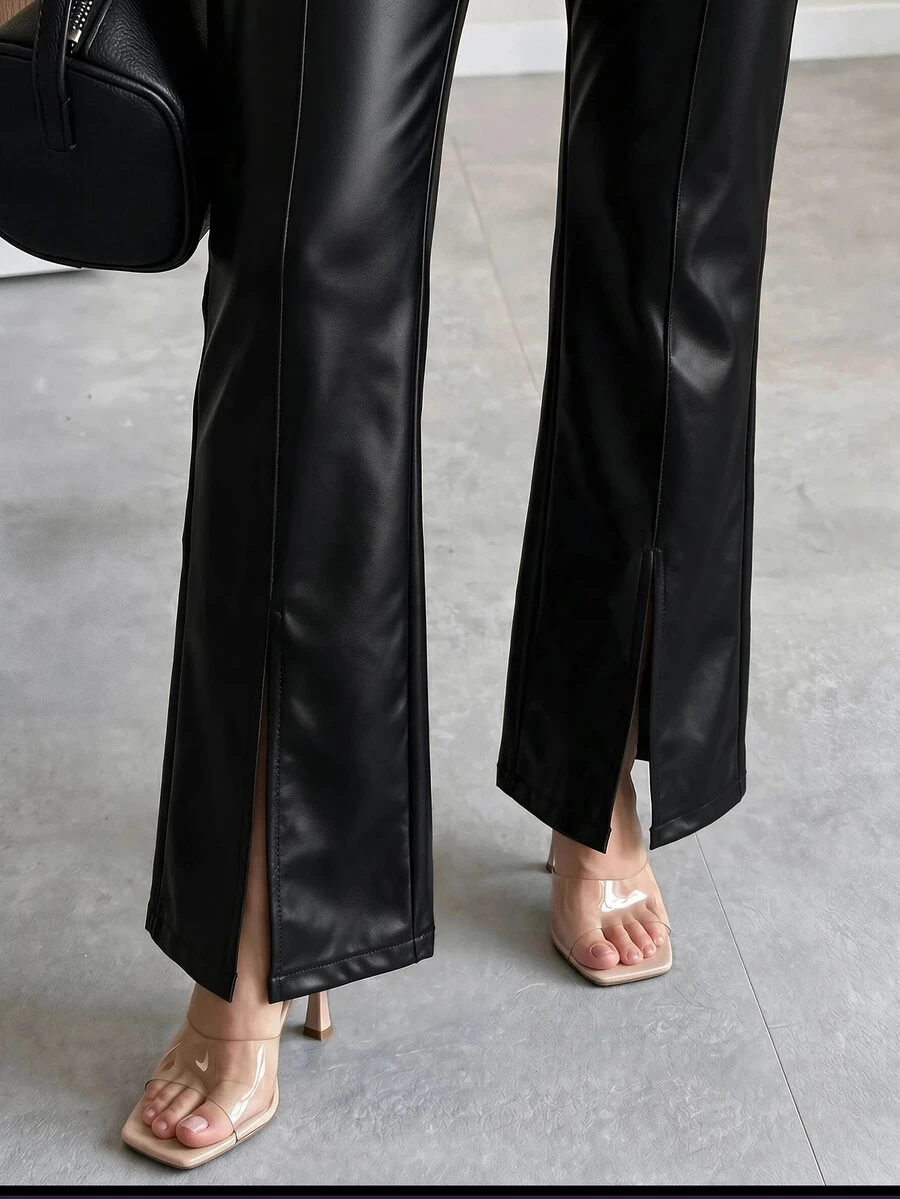 Editum Women's Fashion Commute Going Out Night Party Solid Color Split Hem Long Pants Halloween Black Autumn Sexy Grunge Casual Western - Black - View 1