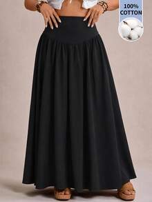 Freevana Plus Size Women's Casual Smart Vintage Minimalist Long Skirt Fall Travel Homewear Black - Black - View 1