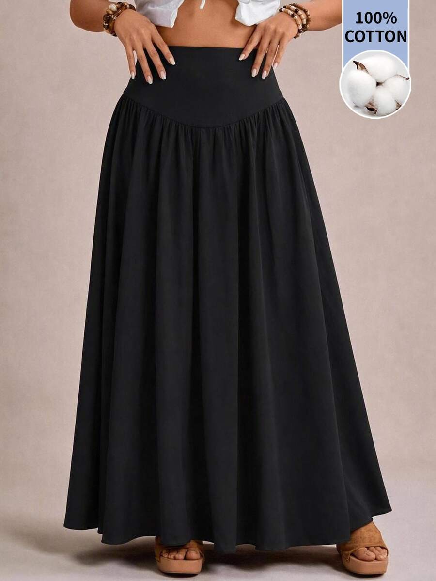 Freevana Plus Size Women's Casual Smart Vintage Minimalist Long Skirt Fall Travel Homewear Black - Black - View 1