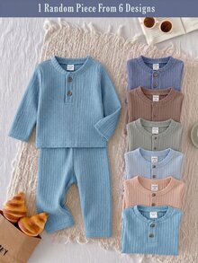 (6 Sets Randomly Sent 1 Set) Newborn Sets Multicolor Soft Baby Boy Long Sleeve Fall Autumn/Winter Top & Waist Pants - Pink - View 4
