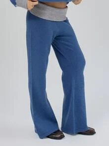 MUSERA Foldover Ribbed Knitted Loose Wide Leg Fit Coord Trouser  Fall Autumn Winter Coolgirl Back To School Blancs - Navy Blue - View 3