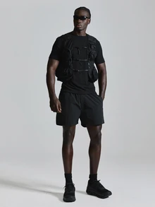 Musero Sport Running Tactical Jacket Clasp Fastening Rectangle Pockets Spring Summer Activewear - Black - View 3