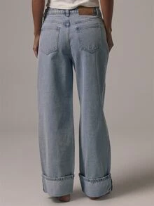 MUSERA Mid Rise Loose Fitted Mid Rise Turned Up Hem Denim Jeans Summer Daily Eveyday Core Denim Travel Light Blue Streetwear Casual - Baby Blue - View 5