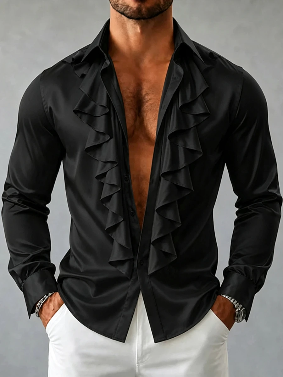 Calvornis Men's Business Casual Formal Dress Button-Down Shirt, Perfect Gift For Holidays - Black - View 1