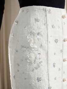 Suri Mira Women's Sequin 3D Floral Decor Fashion Versatile Skirt - White - View 5