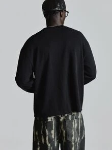 Musero Oversized Loose Fit Cut And Sew Jersey Crew Neckline Slight Drop Shoulder Autum Winter Essentials - Black - View 5