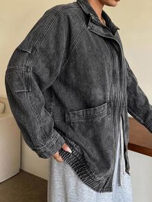 Dazy Plus Spring/Autumn New Loose Casual Distressed Washed Denim Jacket And Outerwear For Women, Plus Size Blogger Casual - Black - View 3