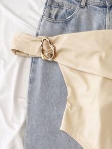 INAWLY Plus Size Sexy Fashion Metal Decor Bodysuit - Apricot - View 3