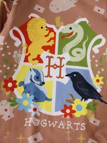 HARRY POTTER X SHEIN Baby Girl Cartoon Print Casual Daily Jumpsuit - Apricot - View 4