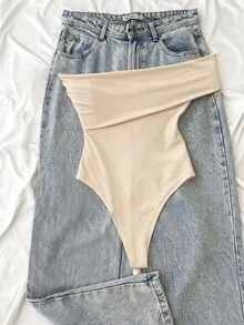 INAWLY Plus Size Sexy Fashion Metal Decor Bodysuit - Apricot - View 2