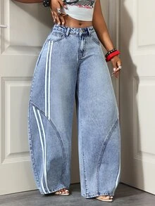 Slaydiva Celana Jeans Wanita Ukuran Standar Cowgirl Warna Biru, Tidak Melar, Potongan Kaki Melengkung - Light Wash - View 5