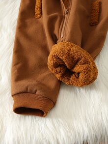 SHEIN 男嬰秋冬保暖內裡加厚刺繡連身衣 - 棕色 - 查看 6
