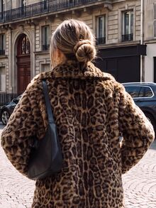 SHEIN PariChic Women's Autumn/Winter Party Street Commute Leopard Print Faux Fur Long Sleeve Jacket - Coffee Brown - View 2