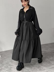 DAZY Women's Colorblock Pleated Casual Party Mid-Length Dress - Black - View 2