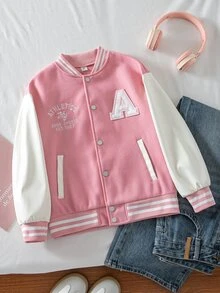 Tween Girl Fashion Applique Embroidery Button Long Sleeve Overcoat - Brown - View 3