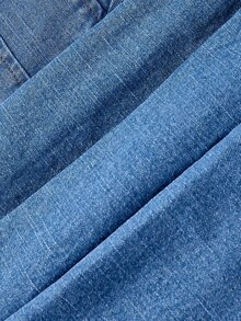 SHEIN CURVE+ Gaun Denim Tanpa Lengan Elegan Pas Badan dengan Dekorasi Bunga 3D untuk Wanita Ukuran Plus - Biru - View 4