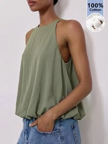 Maija Women's Korean Style Fashion Solid Color Pleated Top For Vacation - Army Green - View 2
