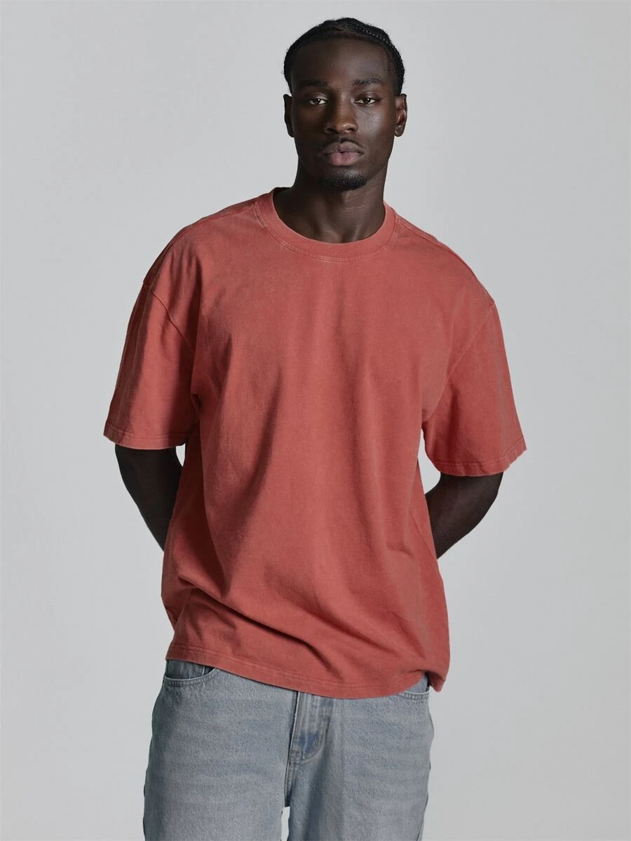 Musero Overzised Drop Shoulder Tshirt Washed Base Crew Neckline Autum Winter Essentials - Pink - View 1